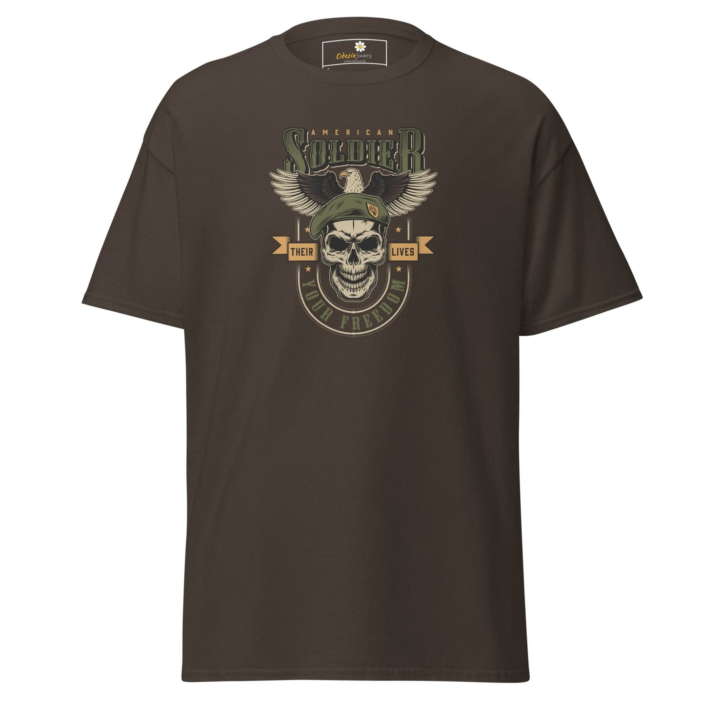 Unisex classic tee - SKULL VINTAGE AMERICAN SOLDIERS - REGULAR - Dark Chocolate / S