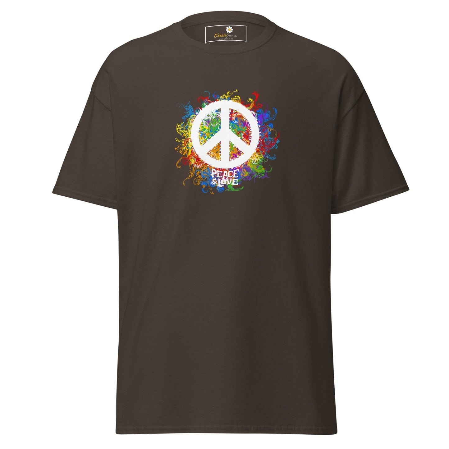 Unisex classic tee - POSITIVE PEACE AND LOVE - REGULAR - Dark Chocolate / S