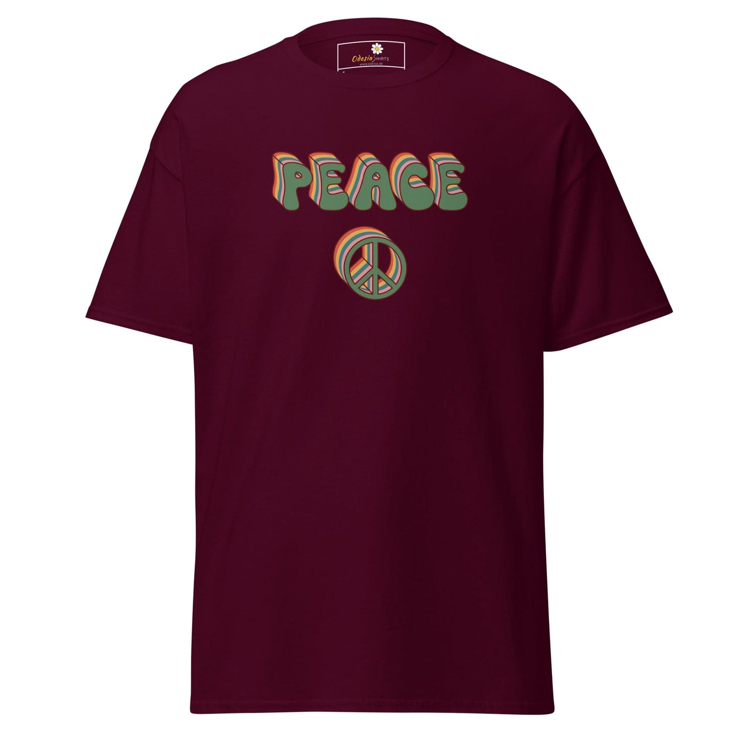 Unisex classic t-shirt - TEXT PEACE - REGULAR - Maroon / S