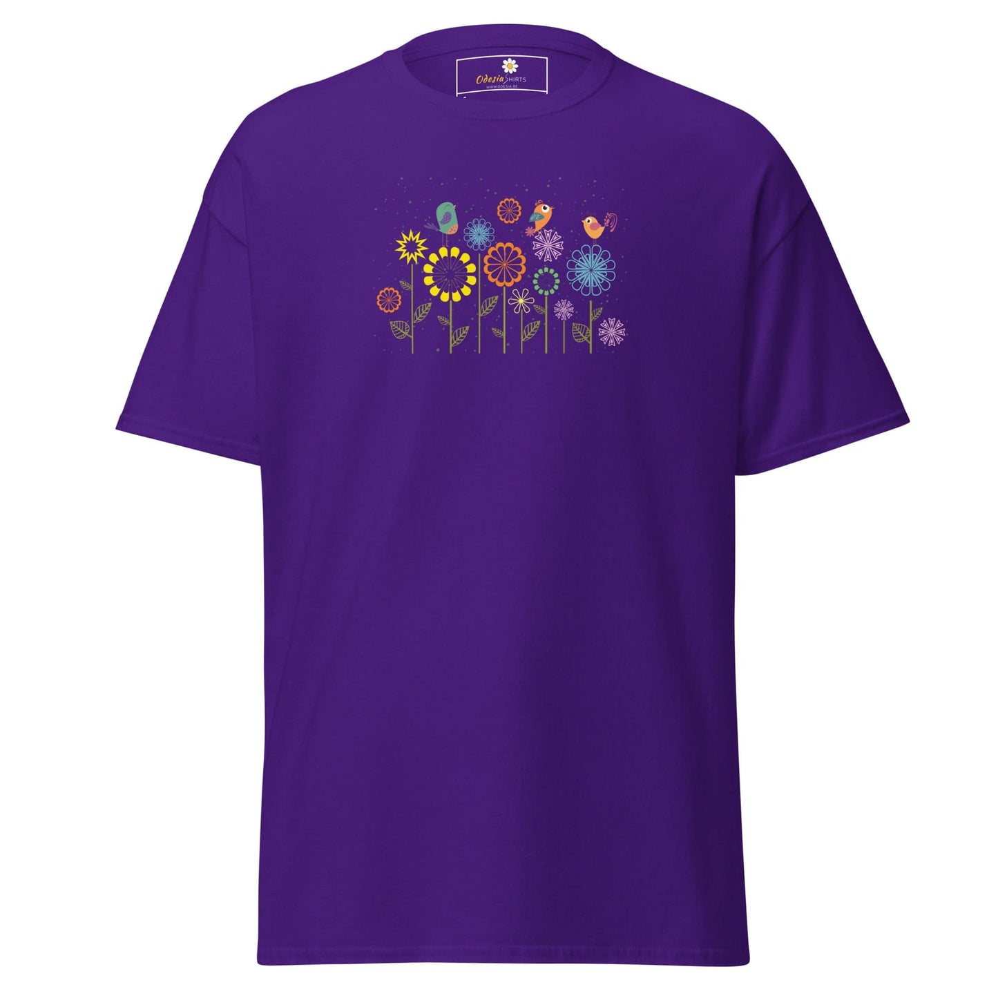 Unisex classic tee - ANIMALS BIRDS ON FLOWERS - REGULAR - Purple / S