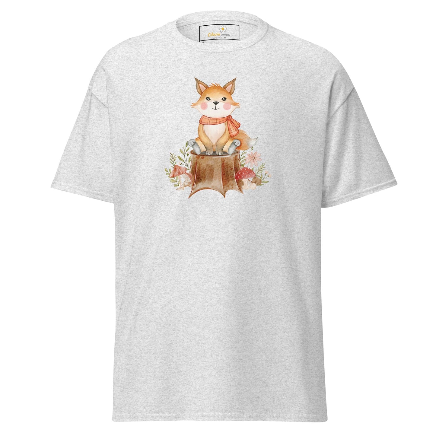 UNisex classic t-shirt - DRAWING FOX ON WOOD - REGULAR - Ash / S