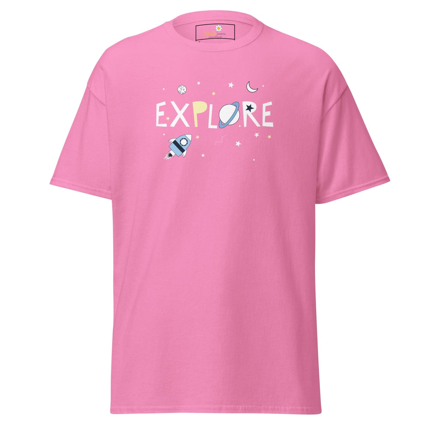 Pink T-shirt with space-themed graphic for MAN and WOMAN sizes S to XL