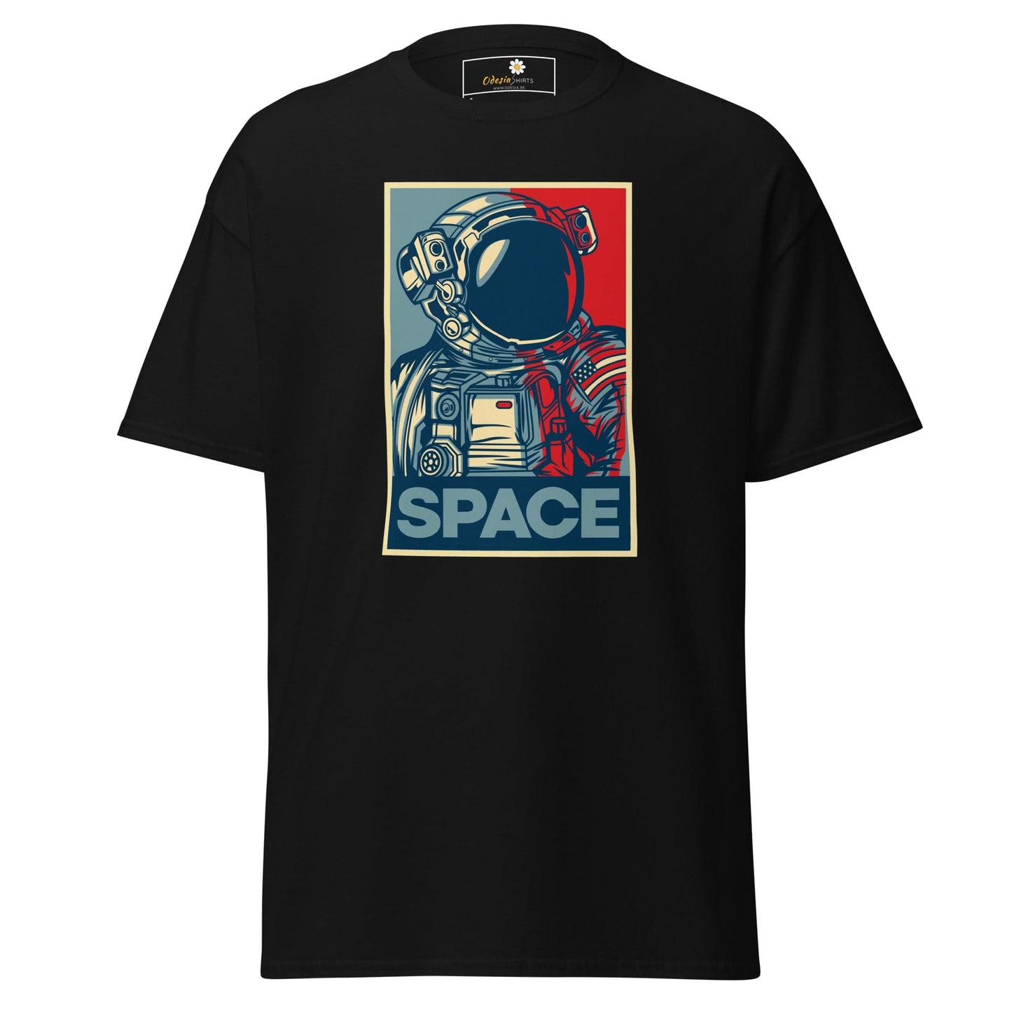 Black T-shirt featuring astronaut graphic from T-SHIRT DESIGN TEE for men and women