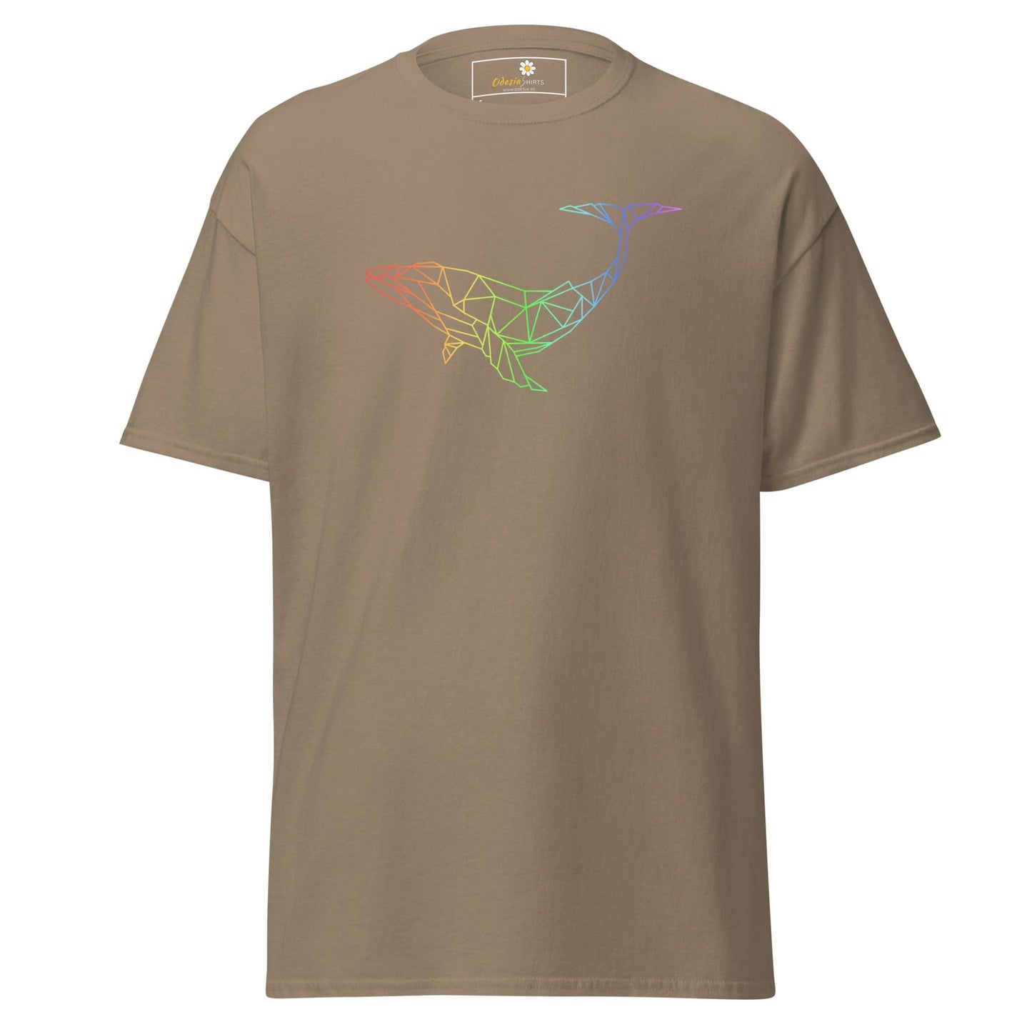 Khaki T-Shirt with Geometric Whale Design for Men and Women in Sizes S to XL