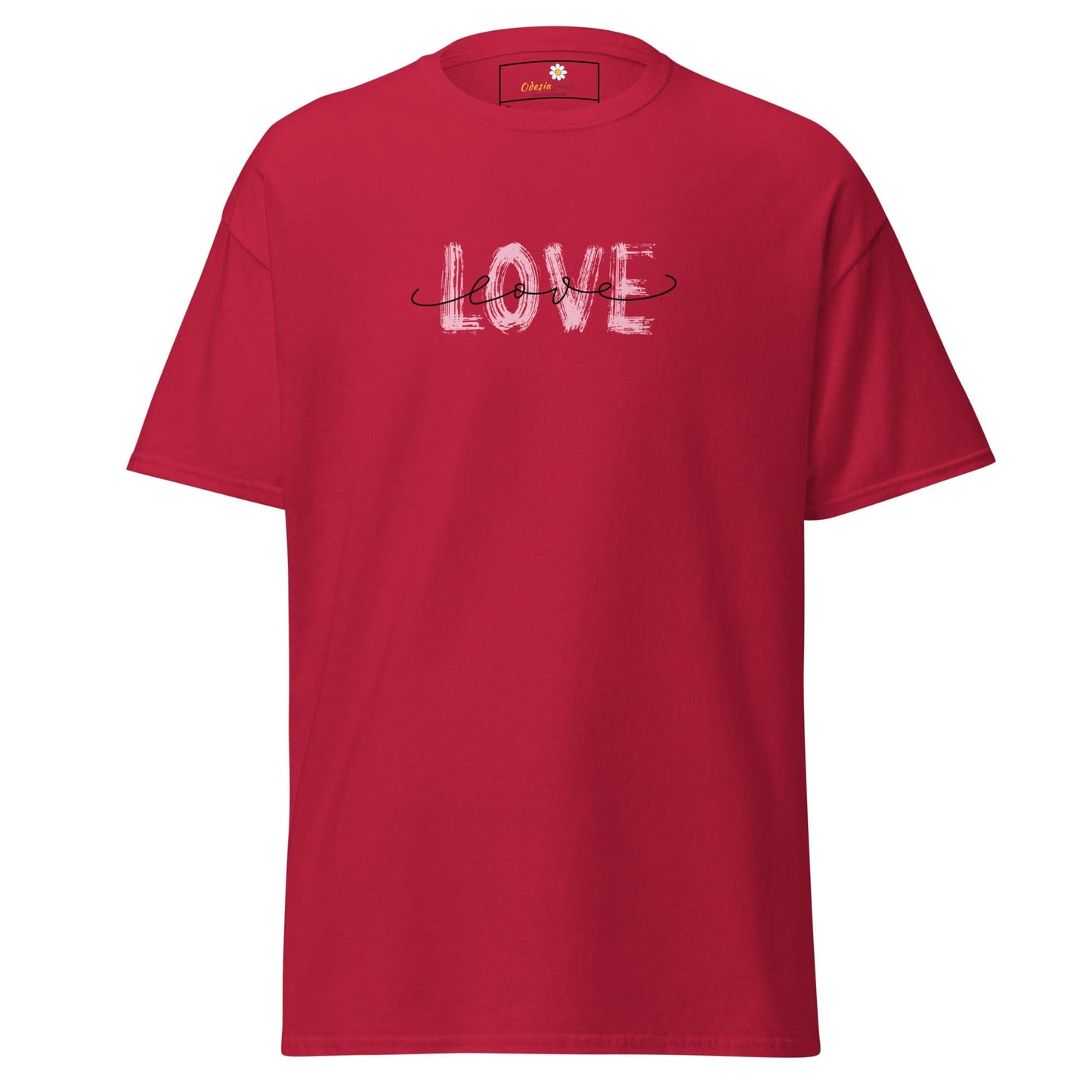 Red T-shirt with LOVE graphic from T-SHIRT DESIGN TEE for Men and Women, sizes S to XL