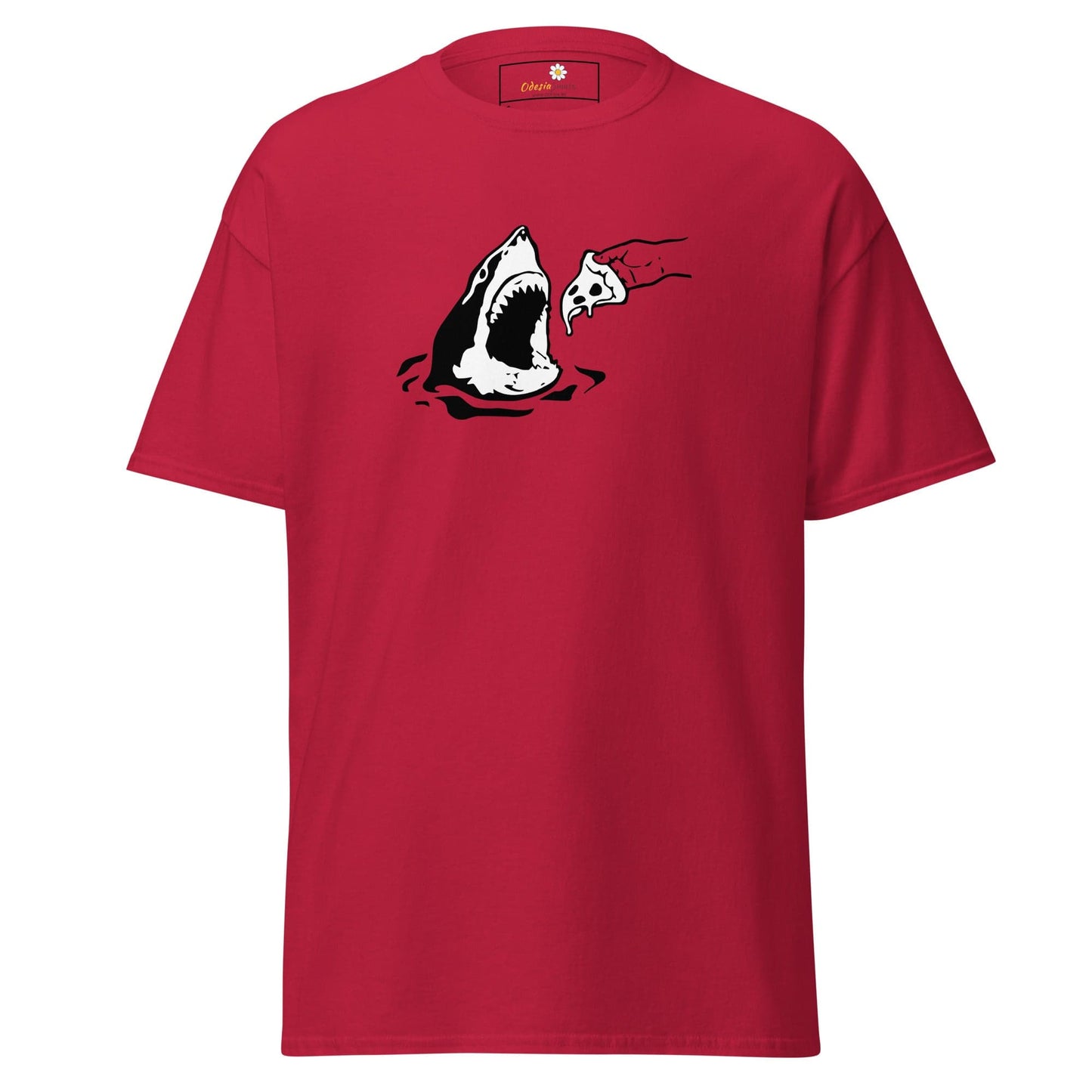Red T-Shirt with Shark and Pizza Graphic for Men and Women in Sizes S to XL