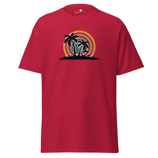 Red T-shirt with a palm tree graphic from T-SHIRT DESIGN TEE for Men and Women