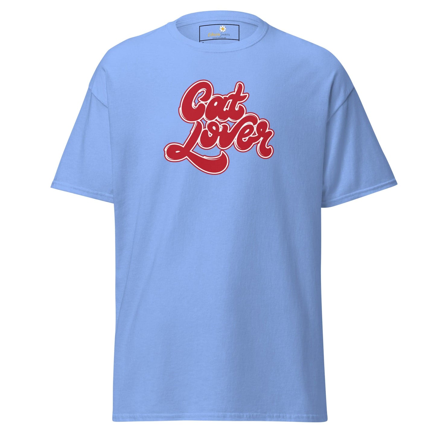 Light blue T-shirt with Cat Lover text for Men and Women in sizes S to XL