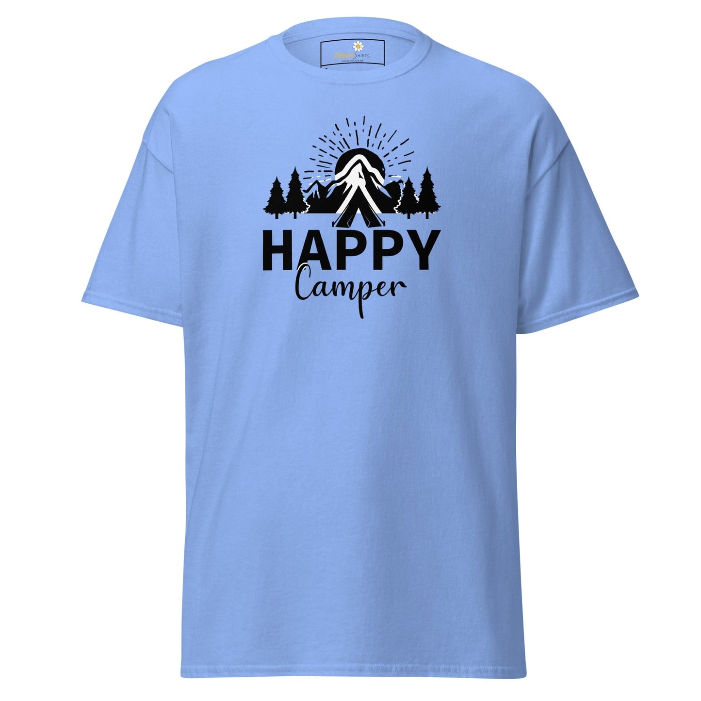 Light blue T-shirt with camping graphic in the T-SHIRT DESIGN TEE for Men and Women