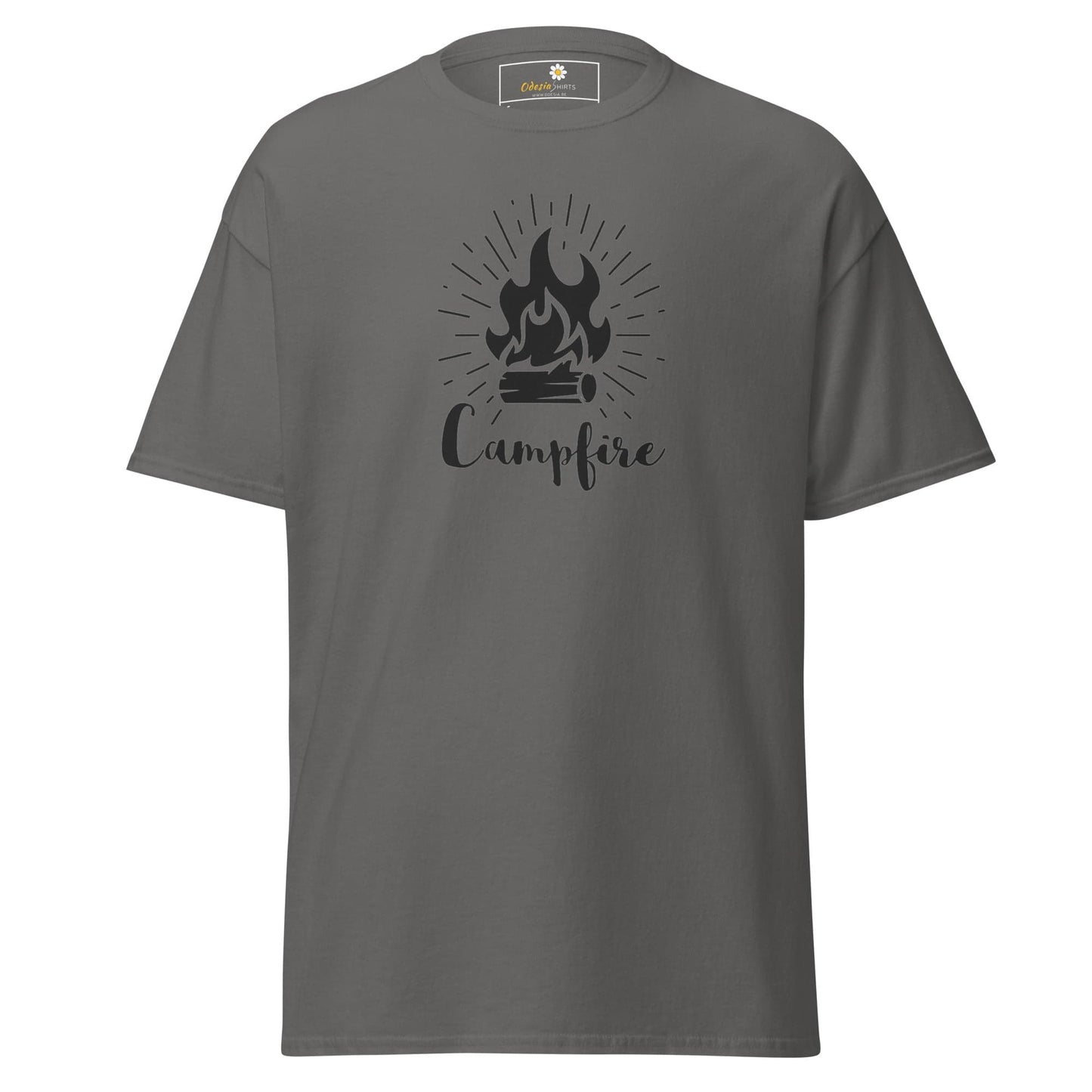 Gray T-shirt with campfire graphic from T-SHIRT DESIGN TEE for Man and Woman, size S to XL