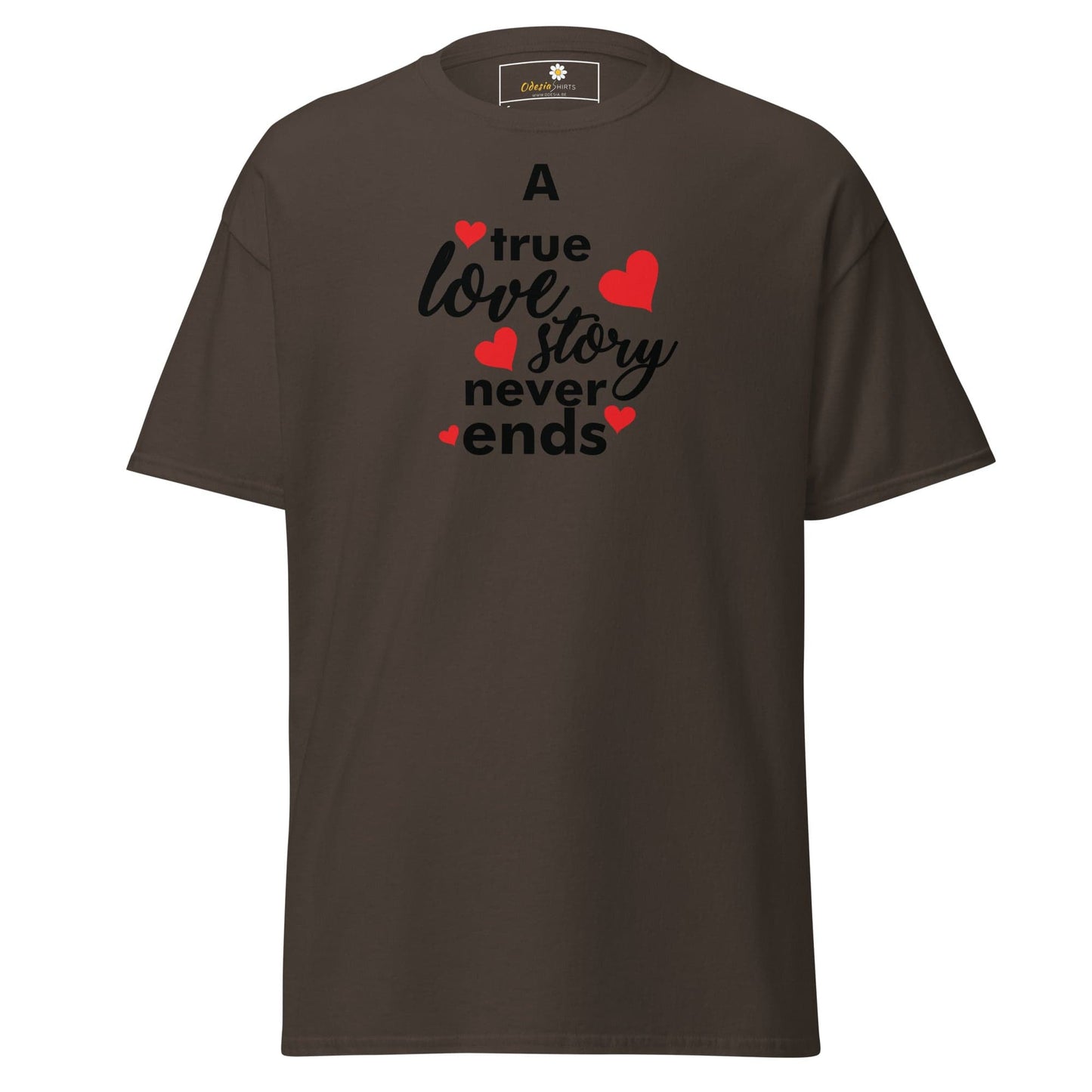 Brown T-shirt with love-themed graphic from T-SHIRT DESIGN TEE for Men and Women