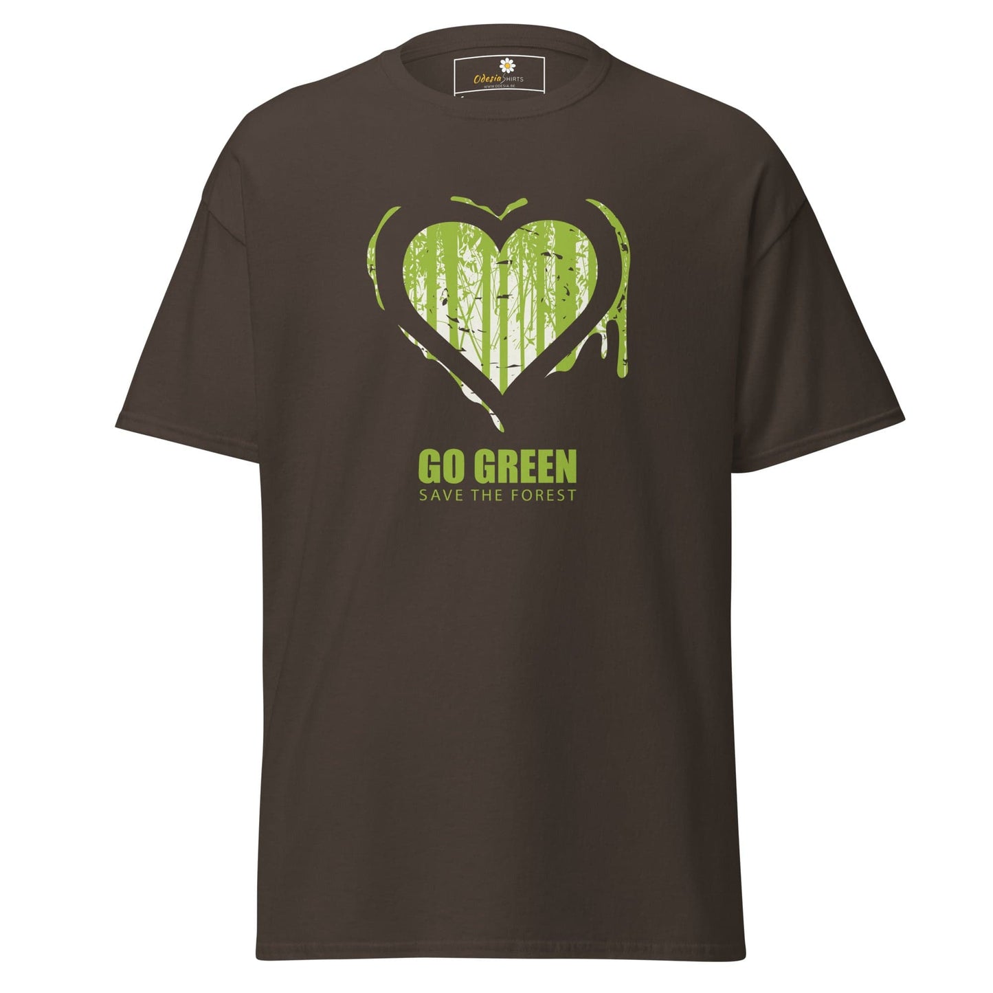 Brown T-shirt with green heart and forest graphic from T-SHIRT DESIGN TEE collection