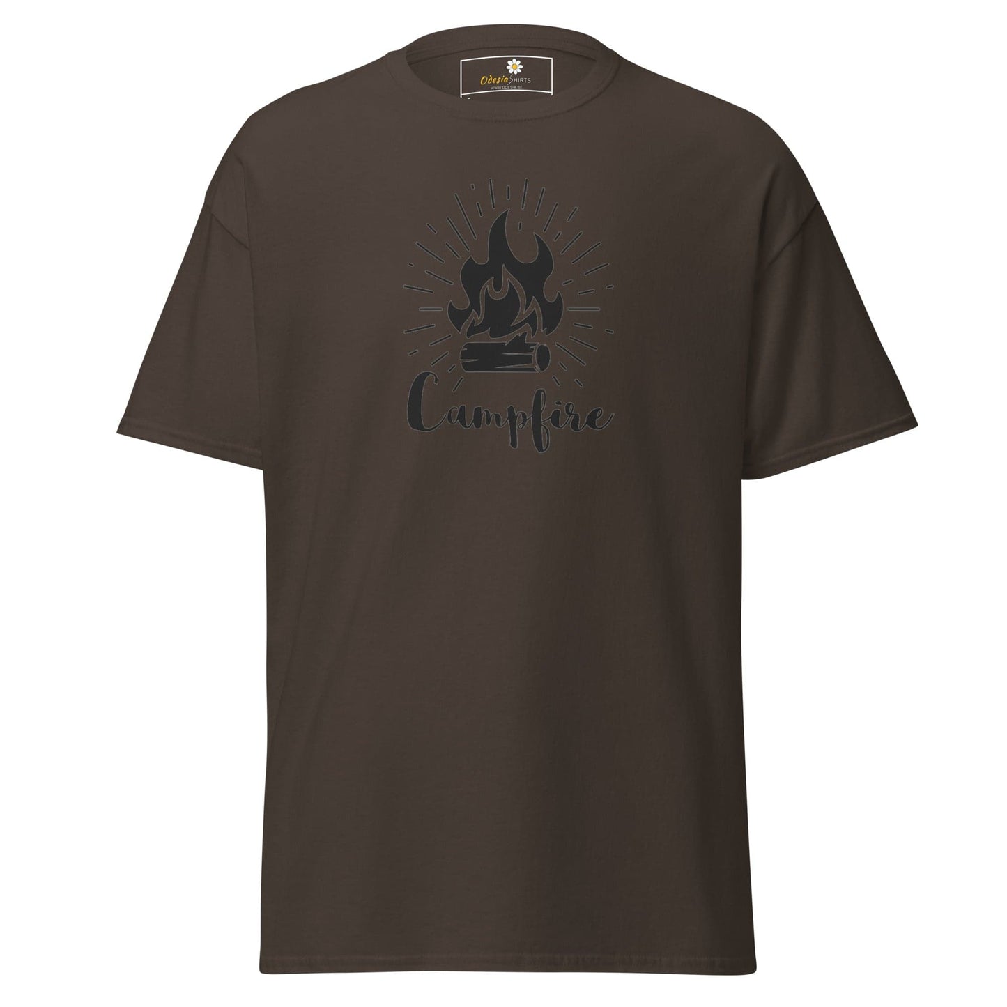 Brown T-shirt with campfire graphic from T-SHIRT DESIGN TEE for Men and Women sizes S to XL