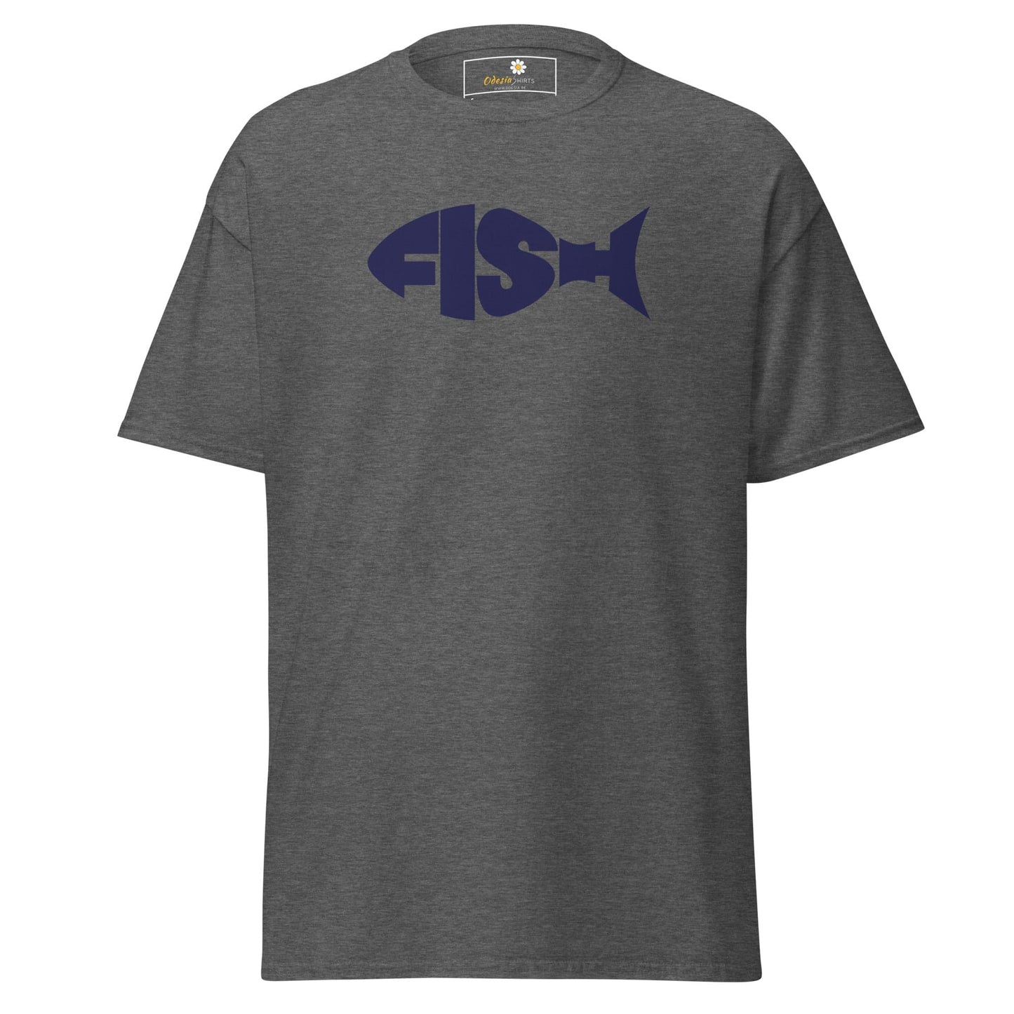 Gray T-shirt with FISH design for men and women available in sizes S to XL