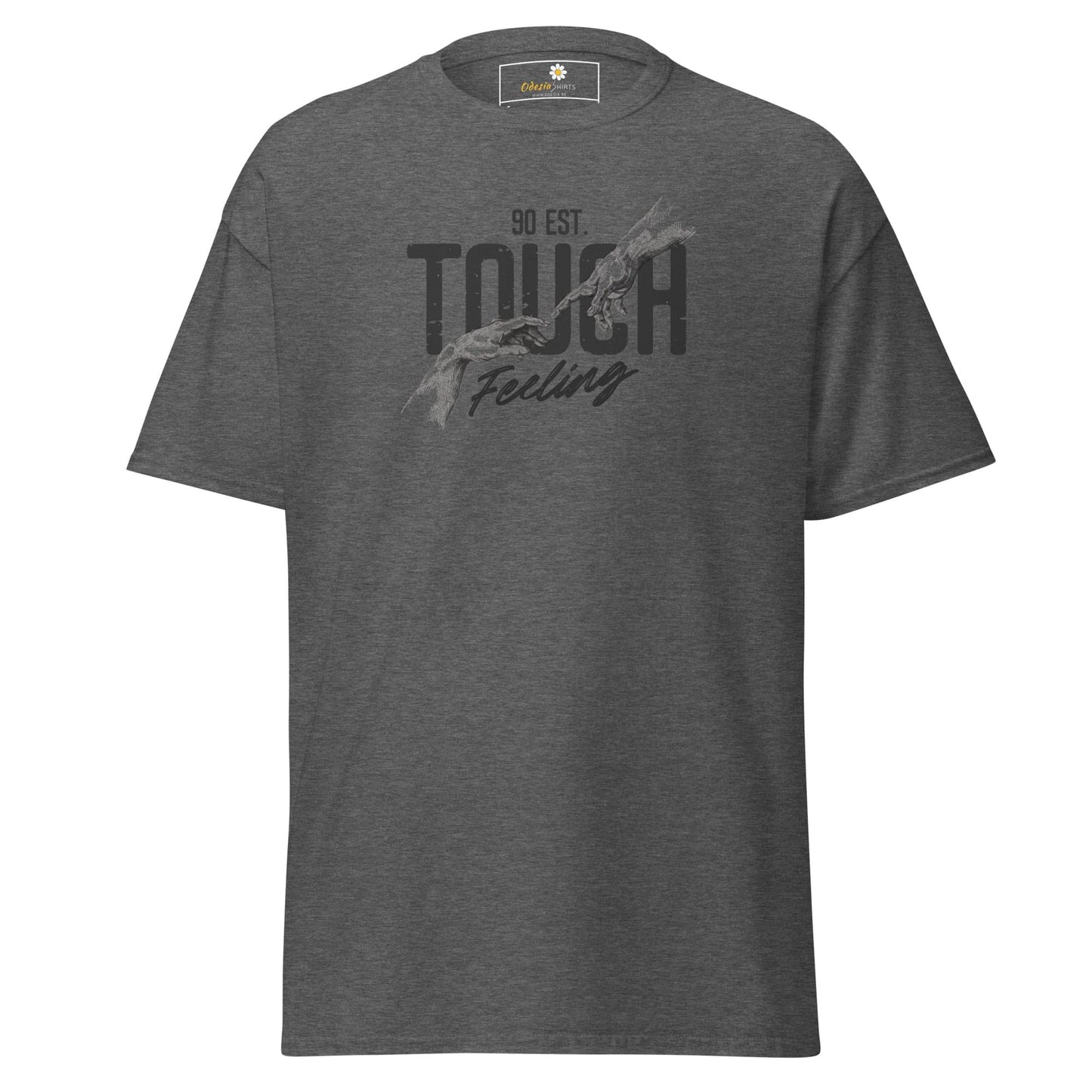 Gray graphic T-shirt for men and women in sizes S to XL featuring modern design