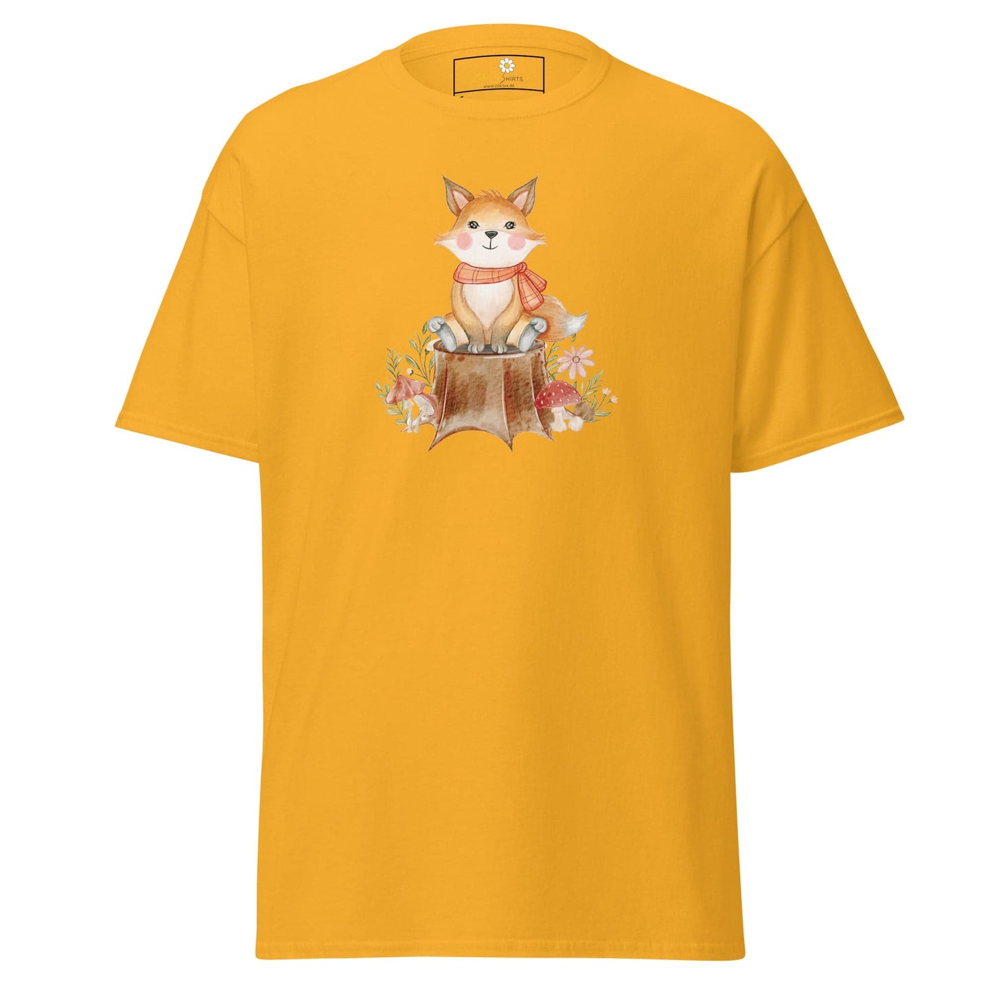 UNisex classic t-shirt - DRAWING FOX ON WOOD - REGULAR - Gold / S