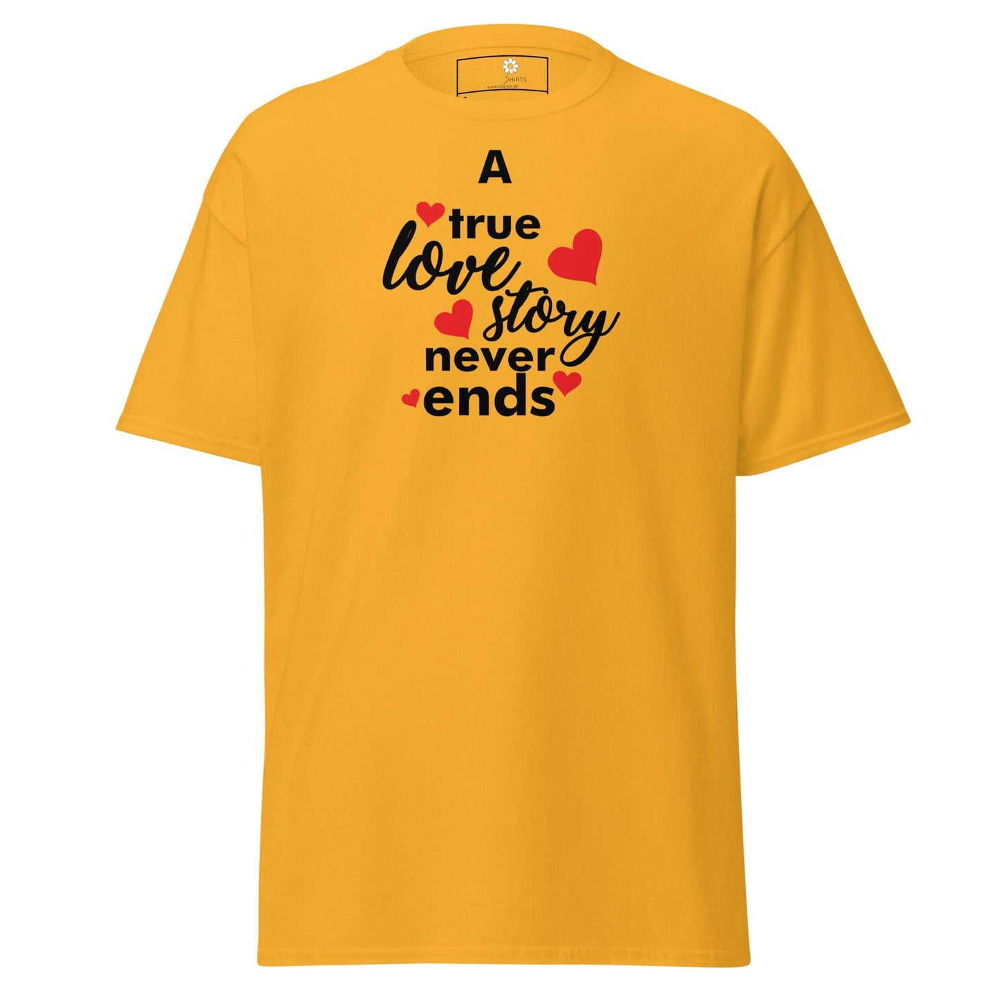 Yellow T-shirt with love-themed text from T-SHIRT DESIGN TEE for Men and Women
