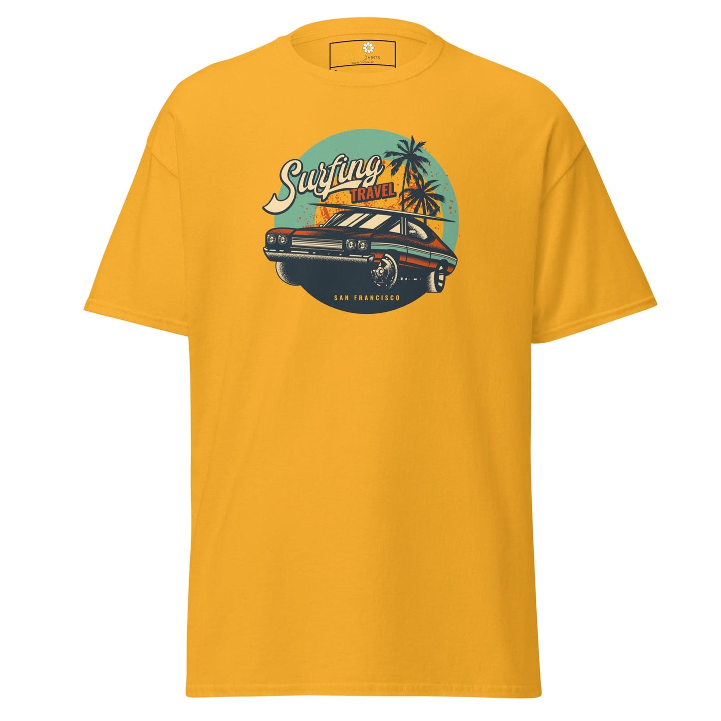 Yellow T-shirt with car graphic from T-SHIRT DESIGN TEE for Men and Women