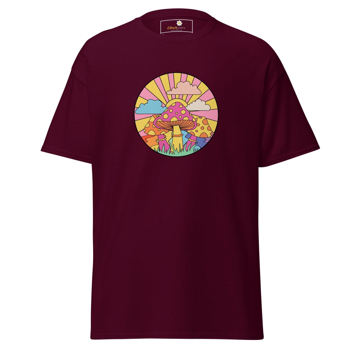 Unisex classic t-shirt - POSITIVE MYSTIC SUNNY MUSHROOMS - REGULAR - Maroon / S