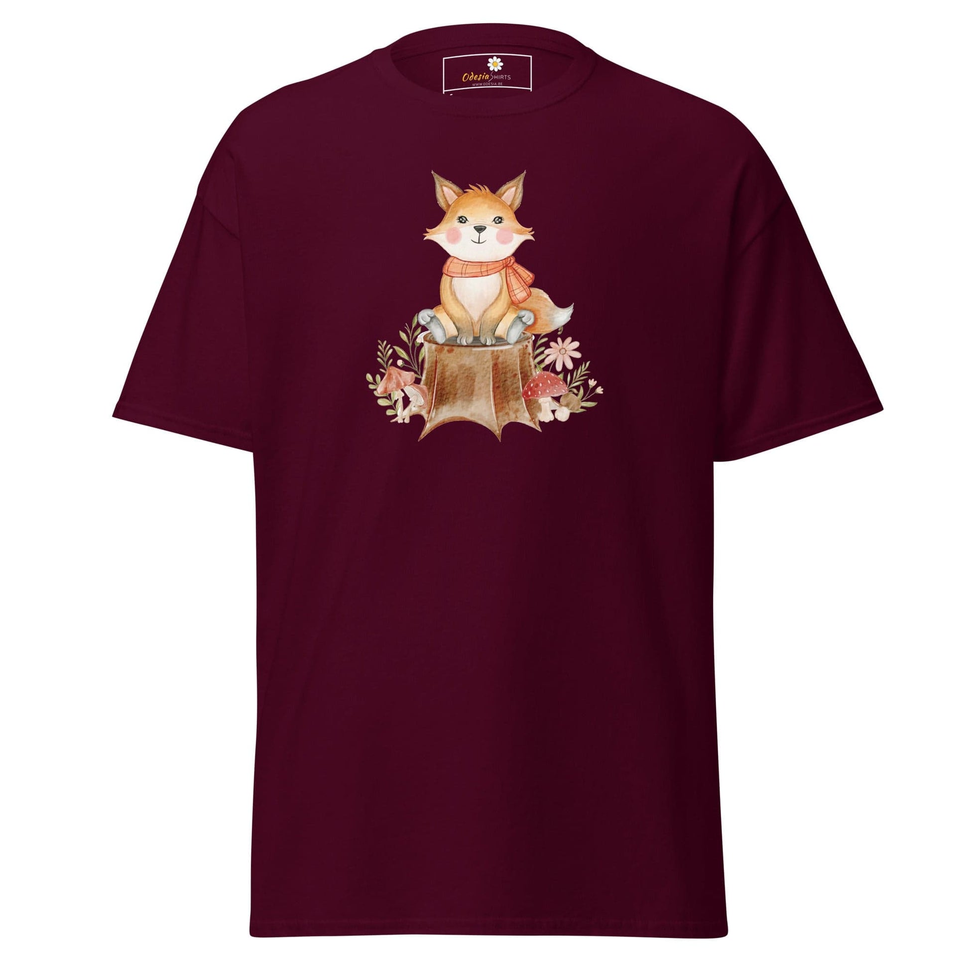 UNisex classic t-shirt - DRAWING FOX ON WOOD - REGULAR - Maroon / S