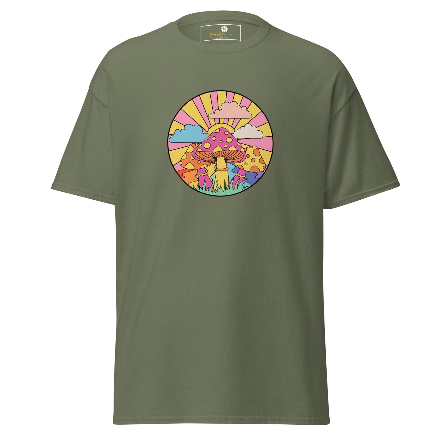 Unisex classic t-shirt - POSITIVE MYSTIC SUNNY MUSHROOMS - REGULAR - Military Green / S