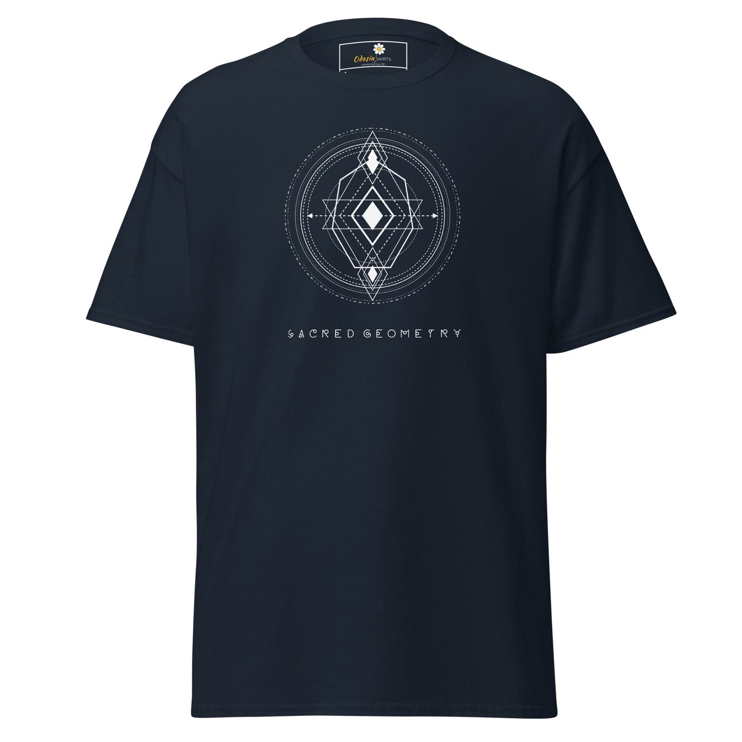 Navy T-shirt with geometric design for men and women in sizes S to XL
