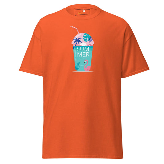 Orange T-shirt featuring a summer drink graphic for Men and Women in sizes S to XL