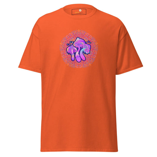 Orange T-shirt with mushroom design from T-SHIRT DESIGN TEE for man or woman, sizes S to XL