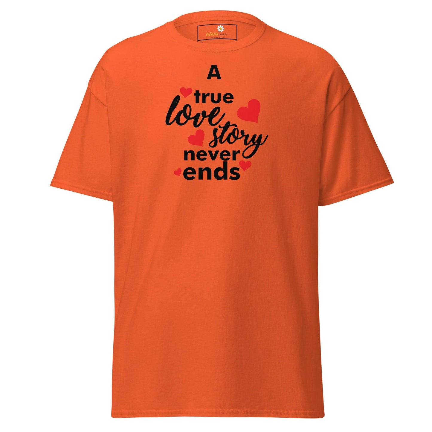 Orange T-shirt with love-themed text from T-SHIRT DESIGN TEE for men and women S-XL
