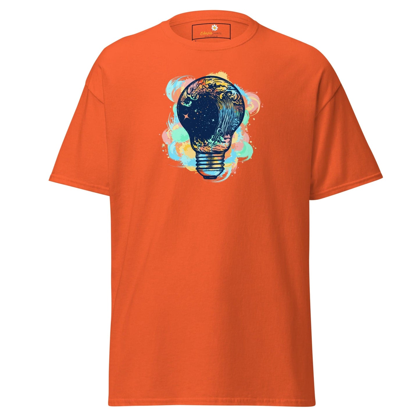 Orange T-shirt with lightbulb design from T-SHIRT DESIGN TEE collection for men and women