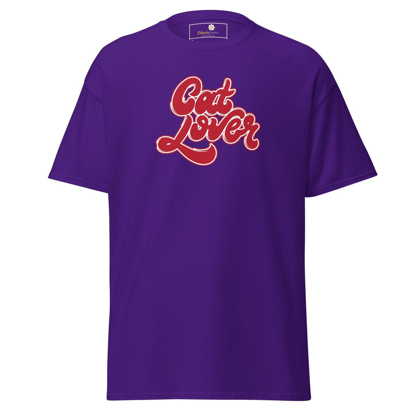 Purple T-shirt with Cat Lover graphic for Men and Women in S to XL sizes