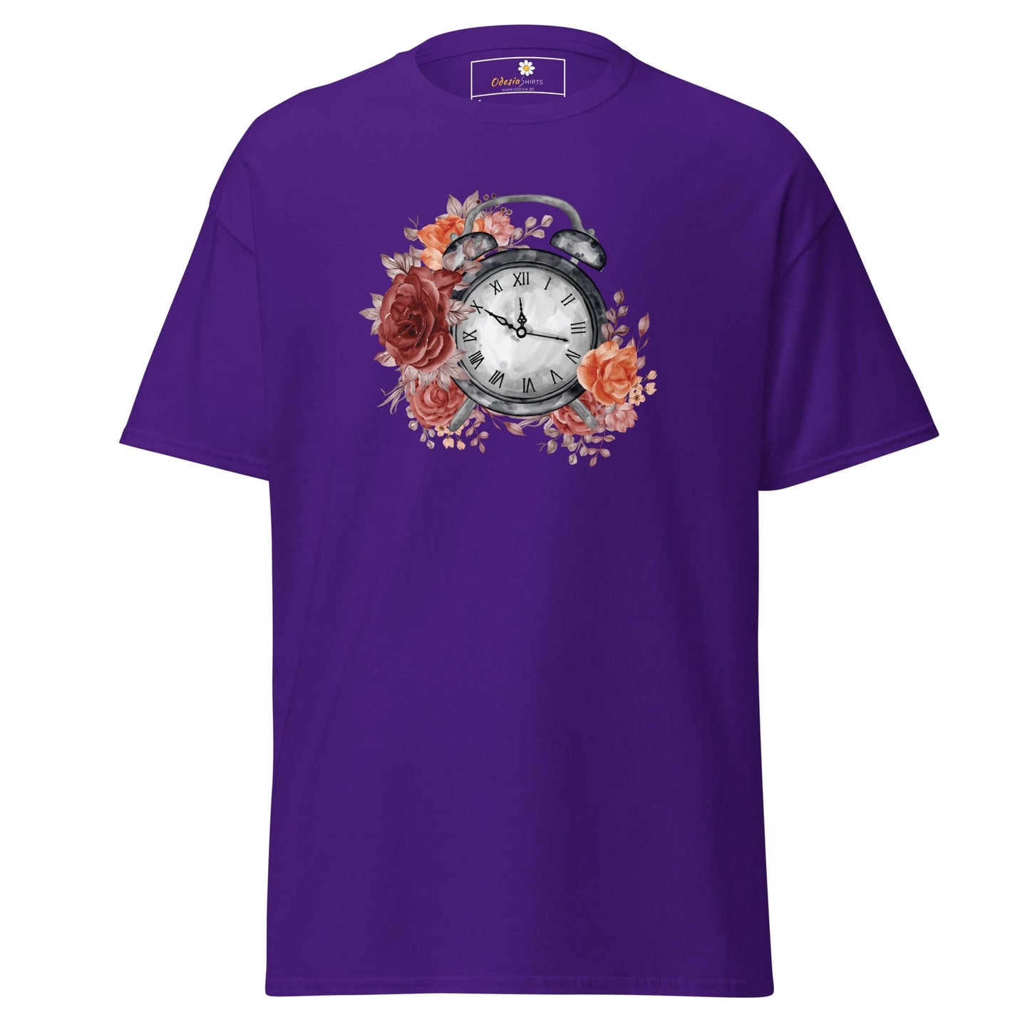 Unisex classic t-shirt - FANTASY CLOCK TIME FLOWERS - REGULAR - Purple / S