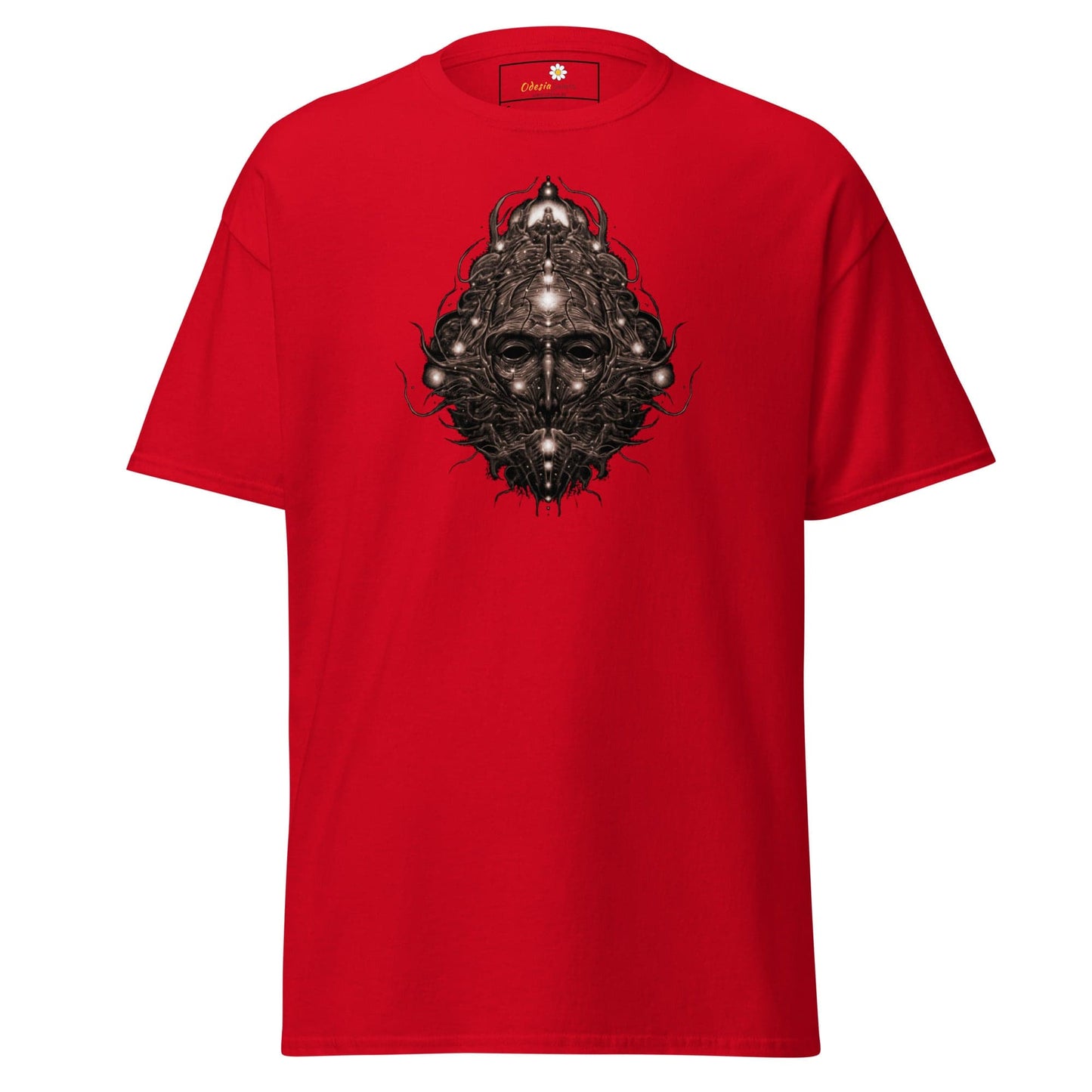Red t-shirt with face graphic, available in S to XL, from T-Shirt Design Tee collection