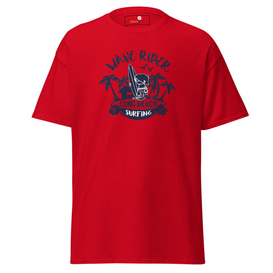 Red T-shirt with surfing graphic from T-SHIRT DESIGN TEE for Men and Women size S to XL