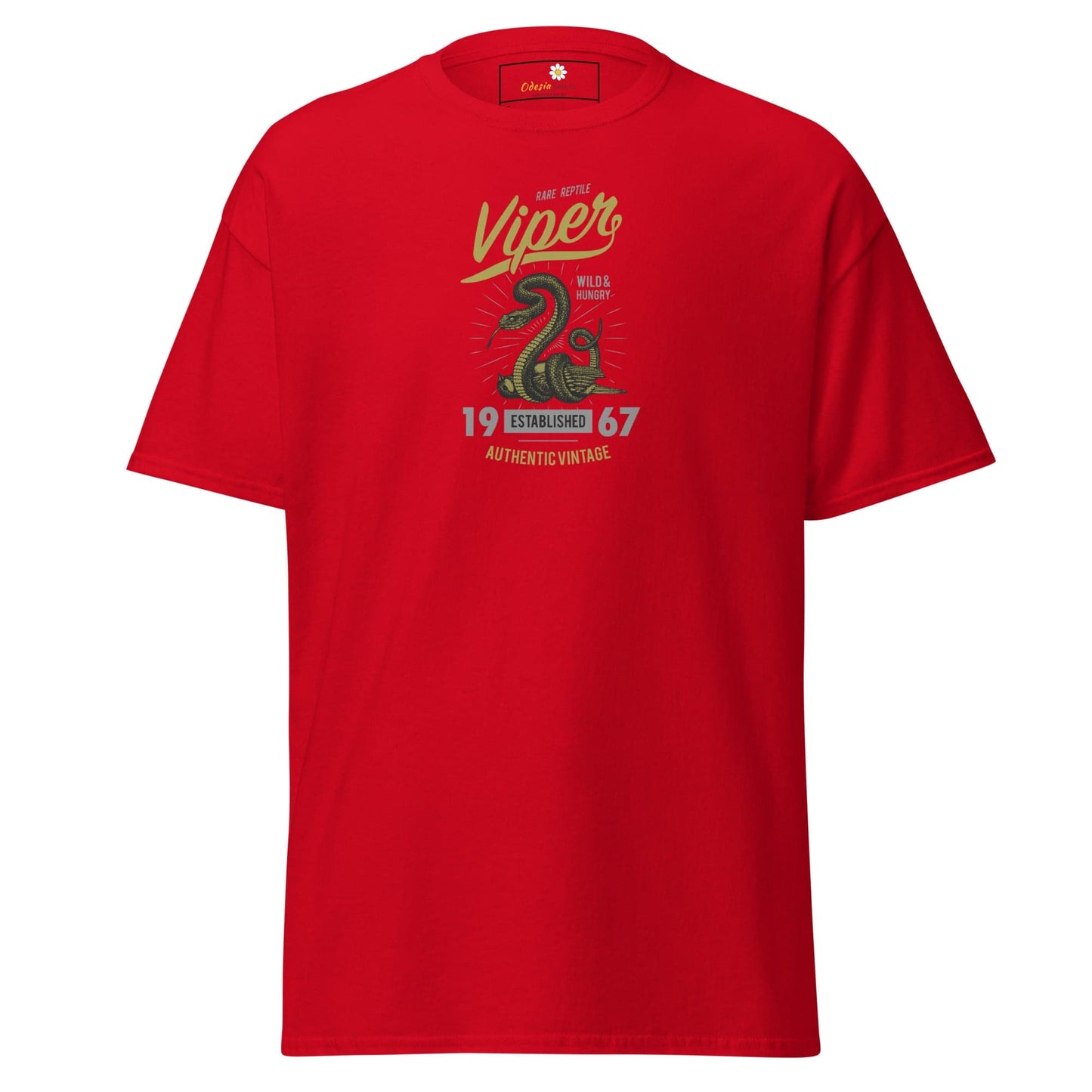 Red T-shirt with snake graphic from T-SHIRT DESIGN TEE for men and women in S-XL sizes