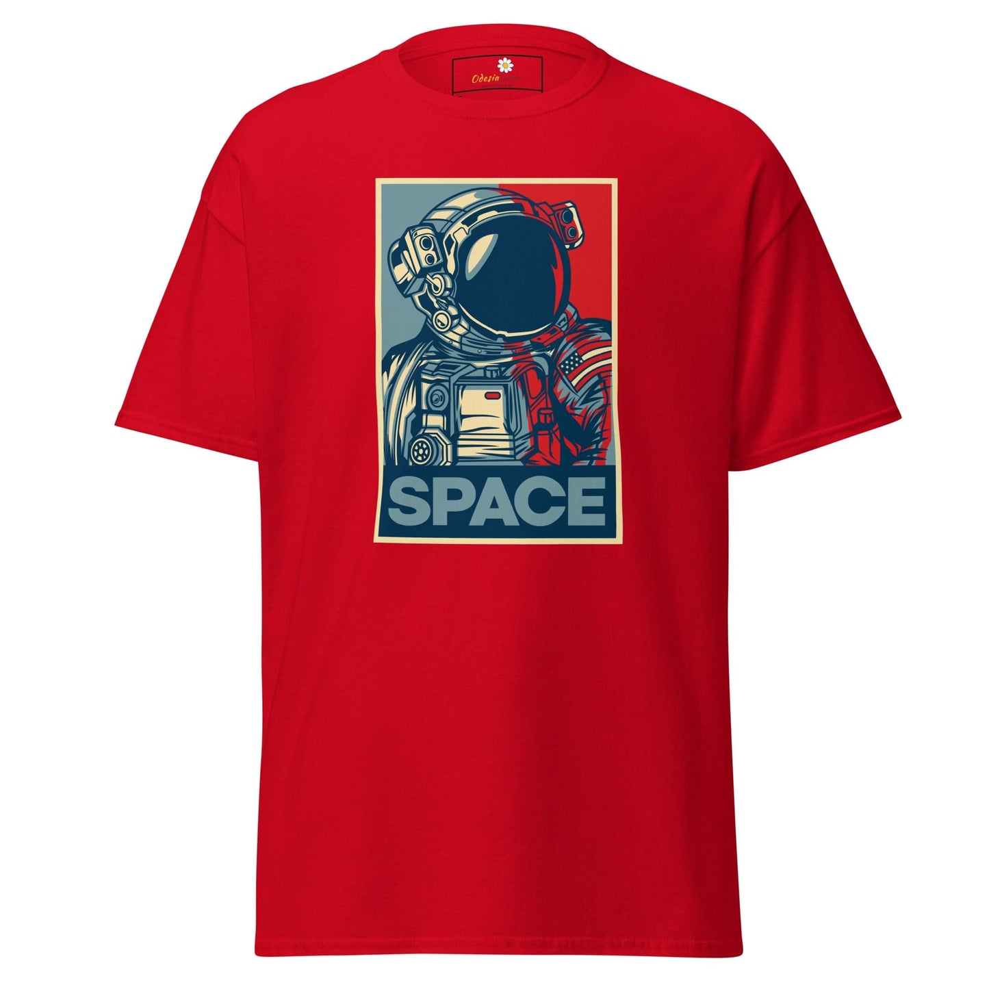 Red T-shirt with astronaut graphic from T-SHIRT DESIGN TEE for men and women