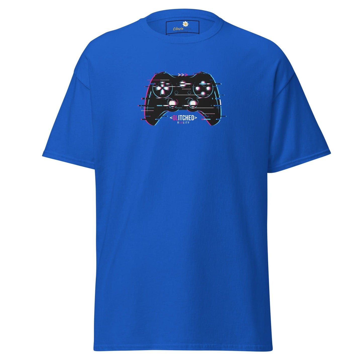 Blue T-shirt with controller graphic for men and women in sizes S to XL