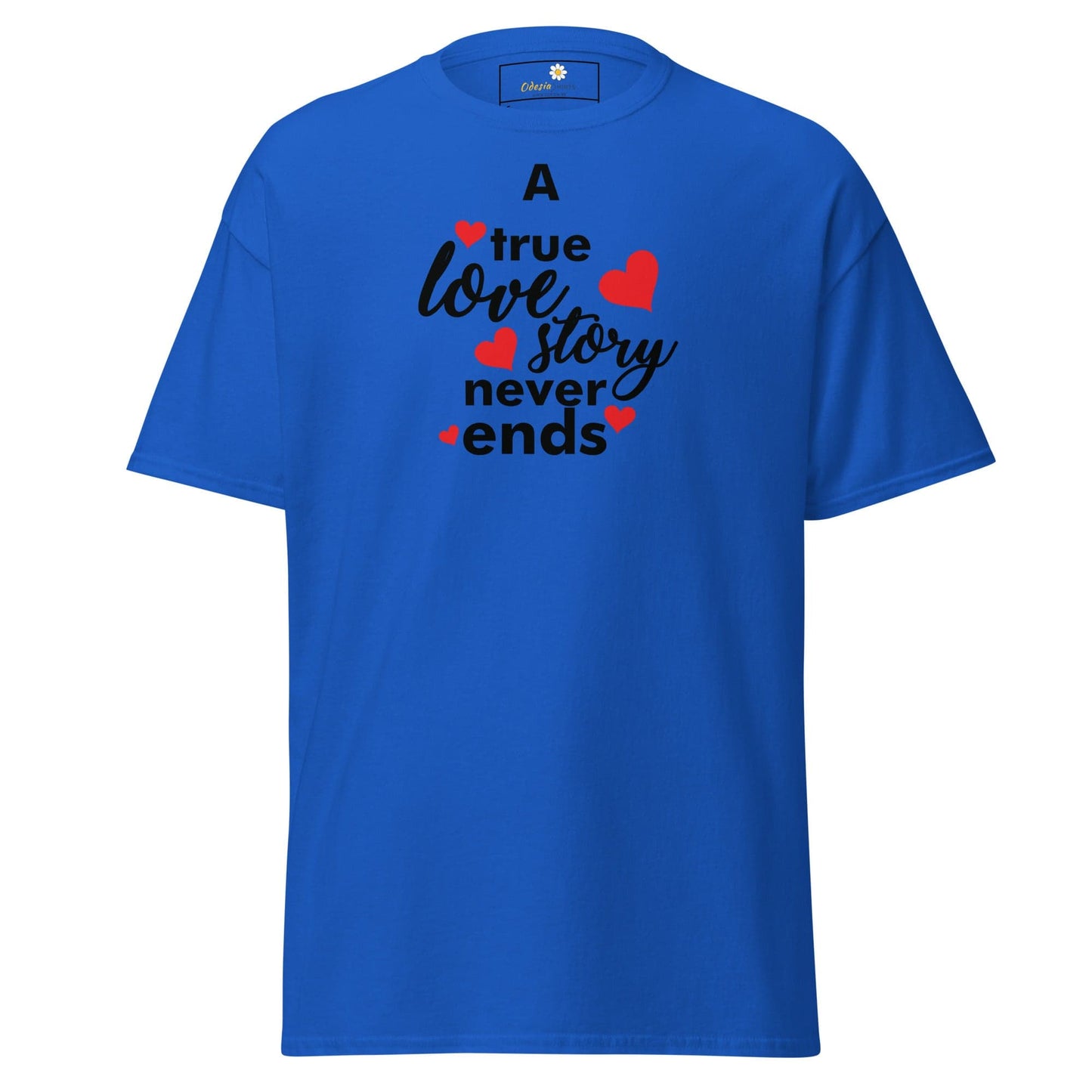Blue T-Shirt with Love-Themed Graphic for Men and Women in Sizes S to XL