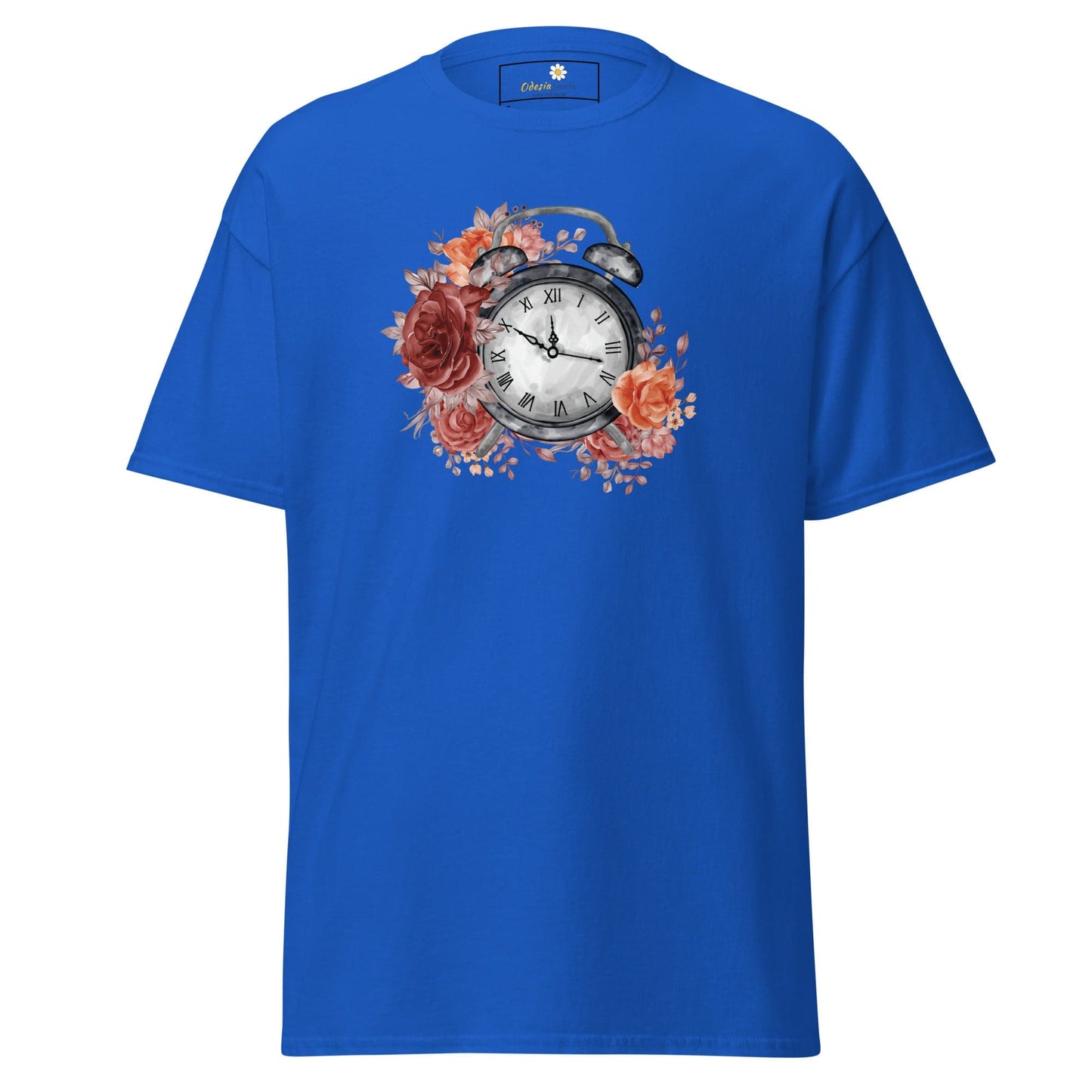 Unisex classic t-shirt - FANTASY CLOCK TIME FLOWERS - REGULAR - Royal / S