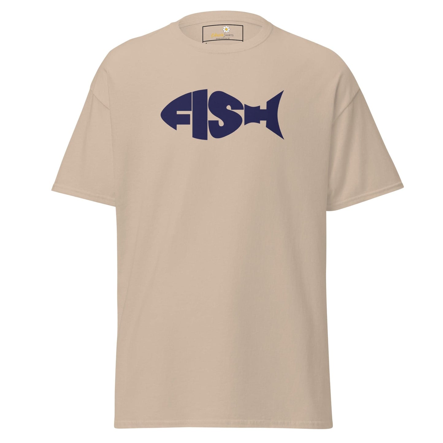 Beige T-shirt with FISH design from T-SHIRT DESIGN TEE for Men and Women in sizes S to XL