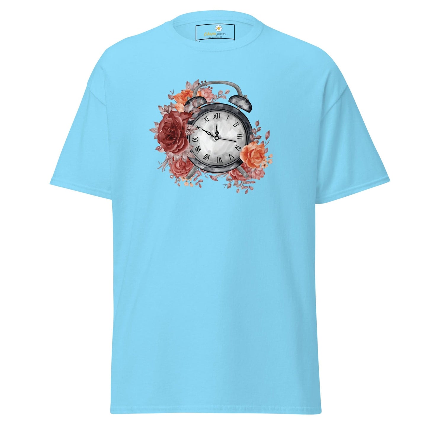 Unisex classic t-shirt - FANTASY CLOCK TIME FLOWERS - REGULAR - Sky / S