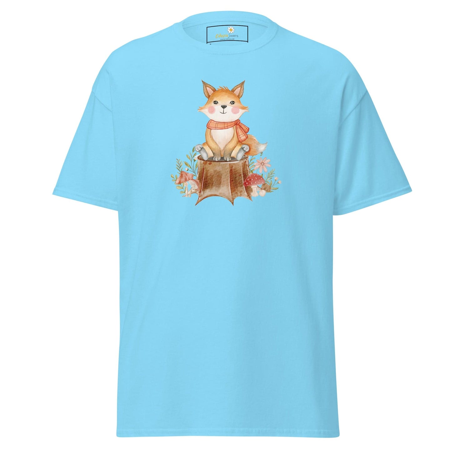 UNisex classic t-shirt - DRAWING FOX ON WOOD - REGULAR - Sky / S