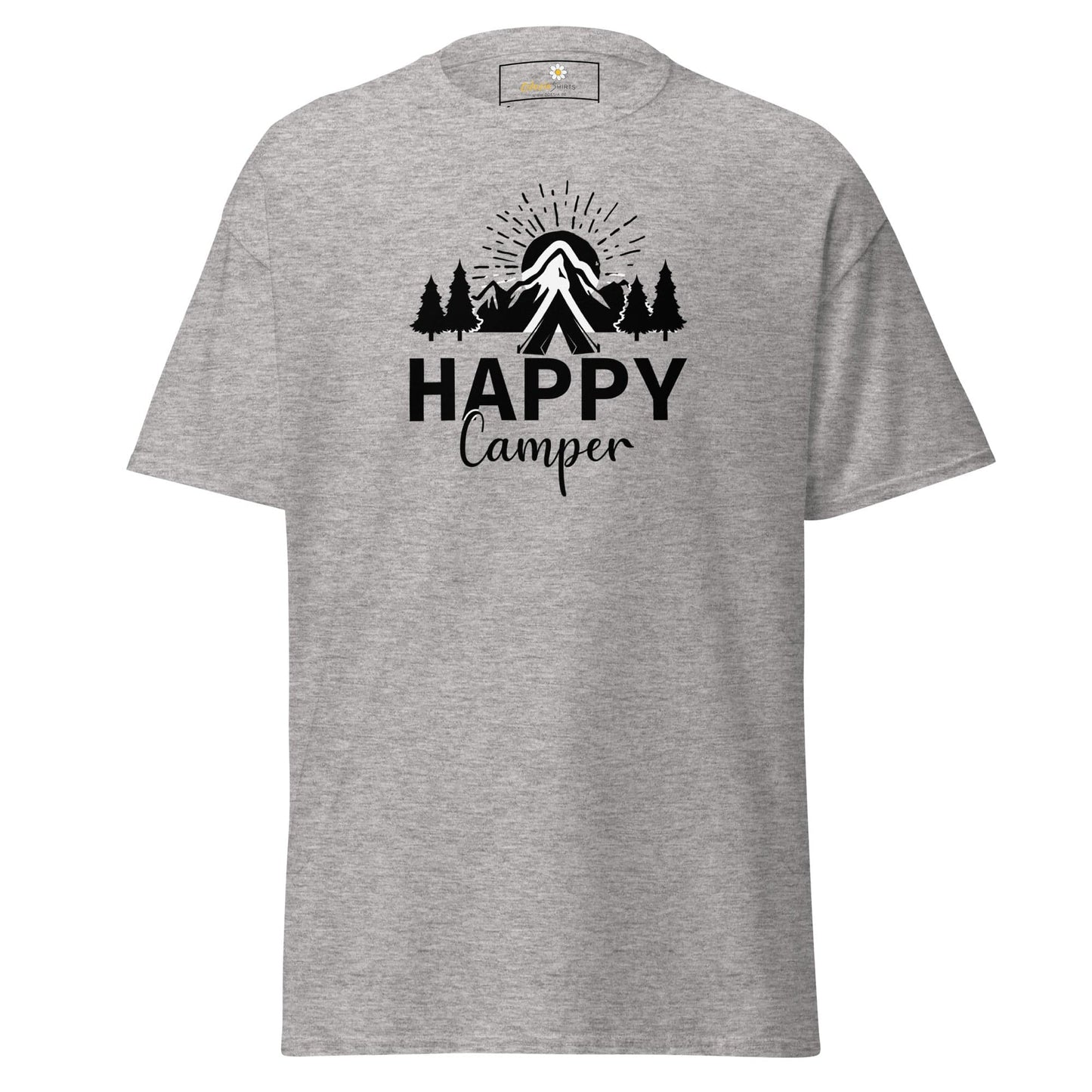 Gray T-shirt with camping graphic from T-SHIRT DESIGN TEE for Men and Women in sizes S to XL