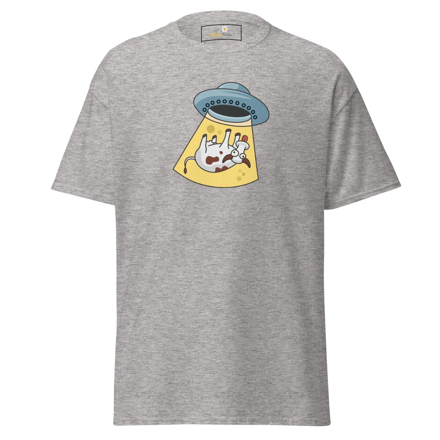 Gray T-shirt with alien abduction graphic from T-SHIRT DESIGN TEE for Men and Women