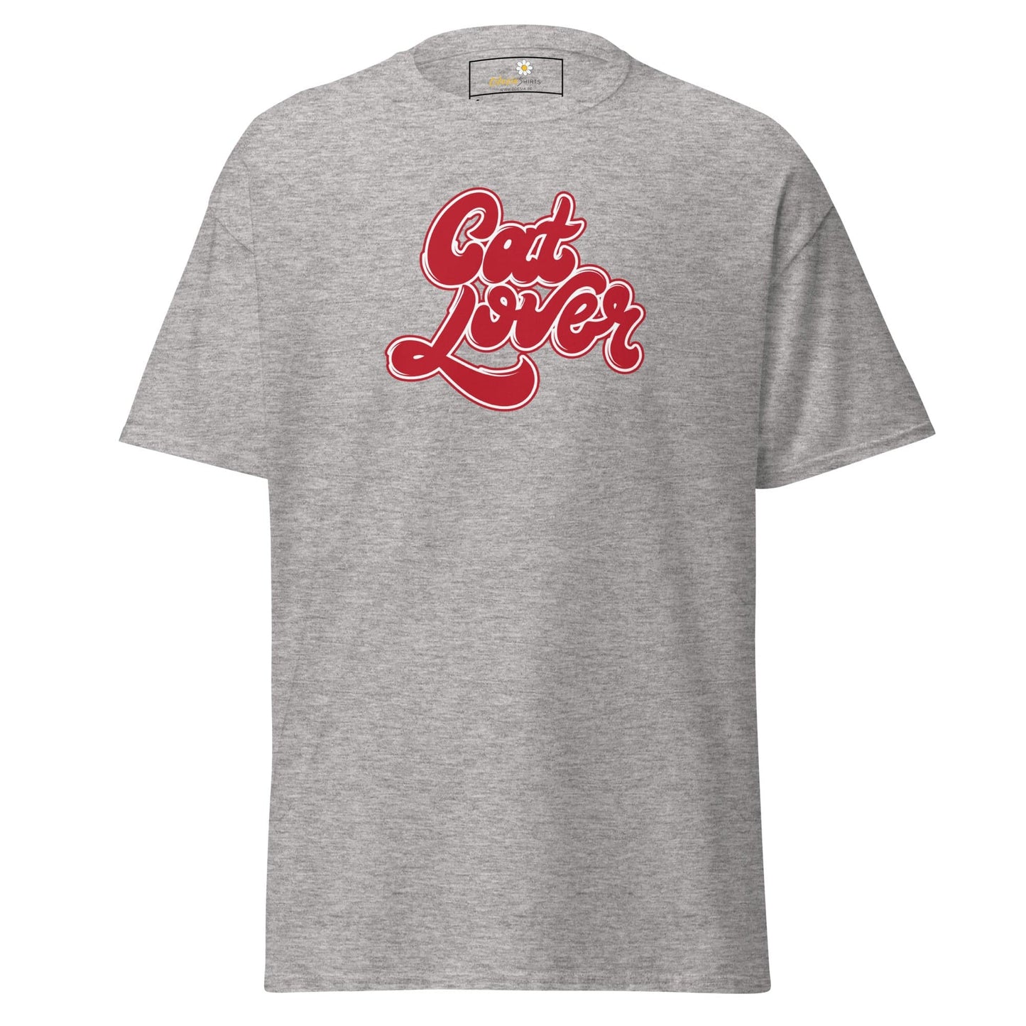 Gray T-shirt with Cat Lover text, available in S to XL for men and women