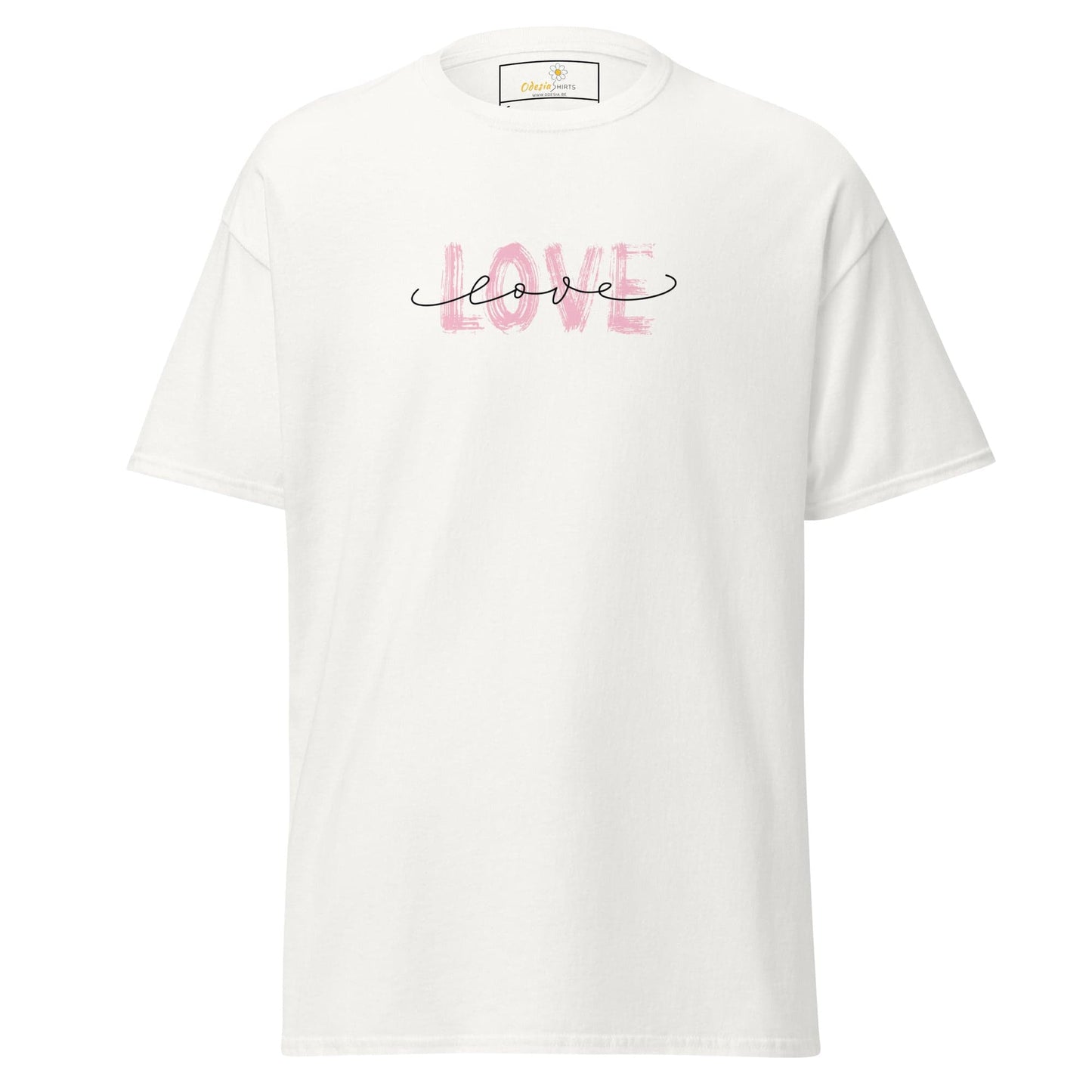 White T-shirt with love design from T-SHIRT DESIGN TEE for men and women in sizes S to XL