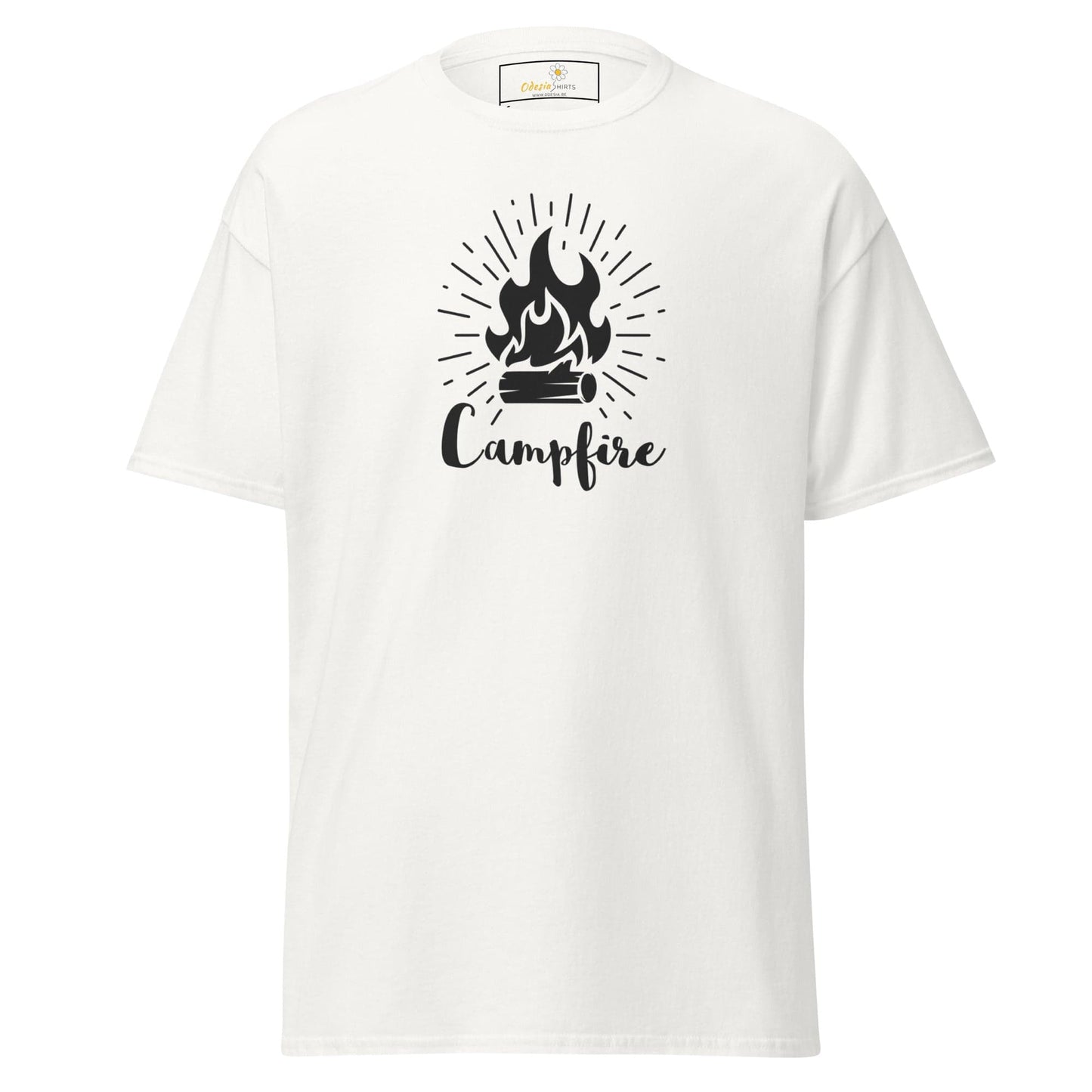 White T-shirt with campfire graphic from T-SHIRT DESIGN TEE for Men and Women
