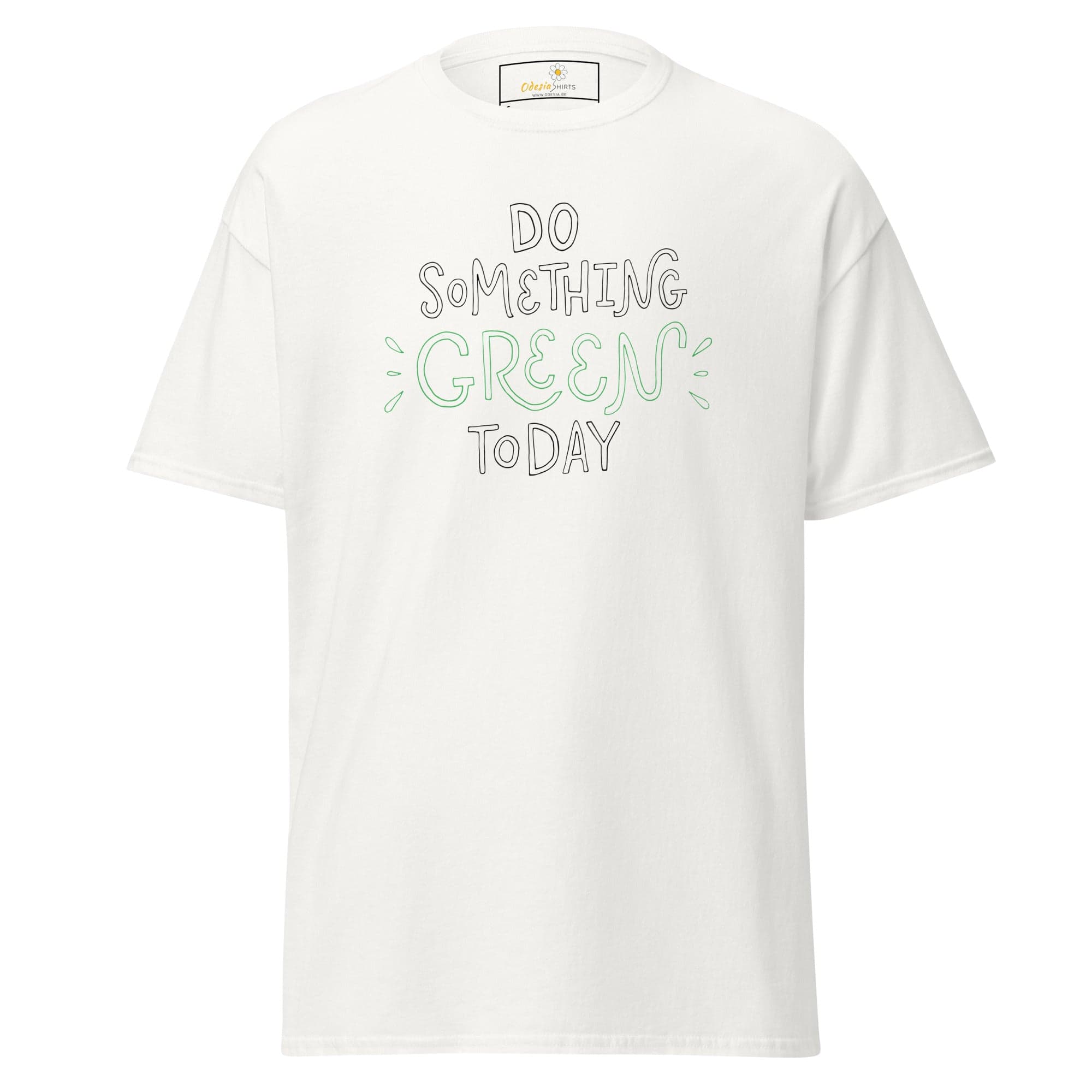 White T-shirt with Do Something Green Today text, available in S to XL sizes