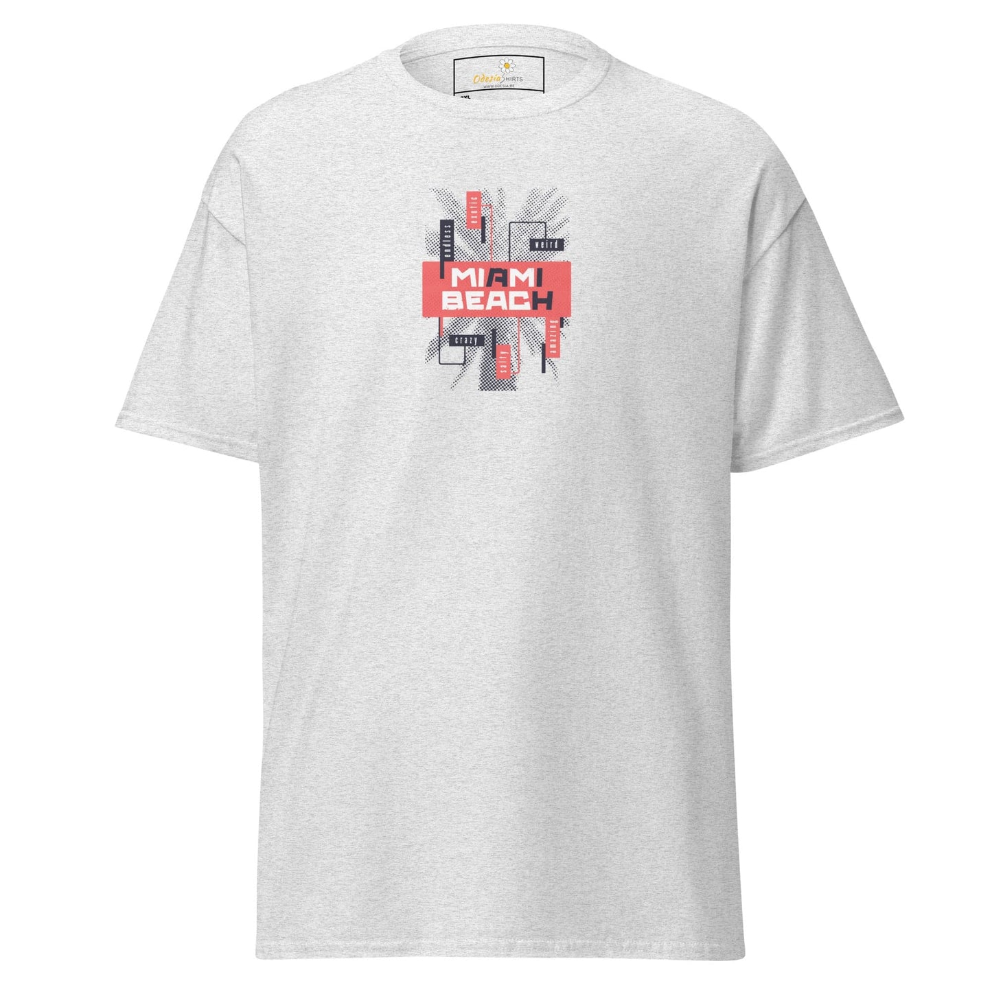 White T-shirt with Miami Beach graphic, available in men’s and women’s sizes 2XL to 5XL
