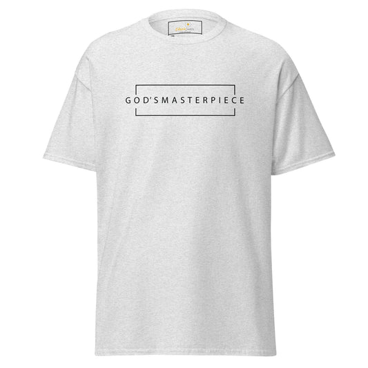 Gray t-shirt with a rectangular design.